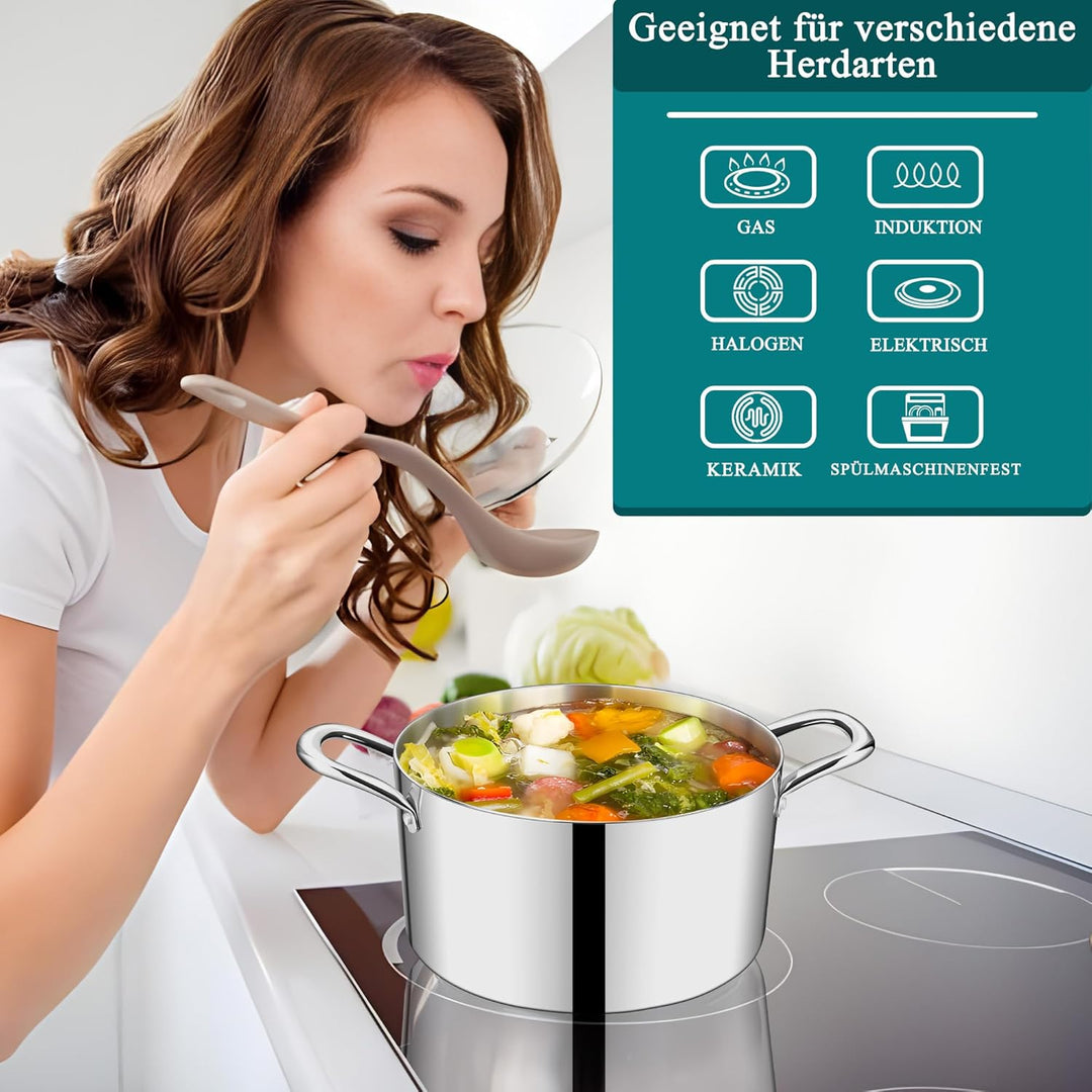 HaWare Kochtopf, 22cm Topf Induktion aus 3-Lagen Edeastahl, 4,8L Kochtöpfe Nudeltopf mit Glasdeckel