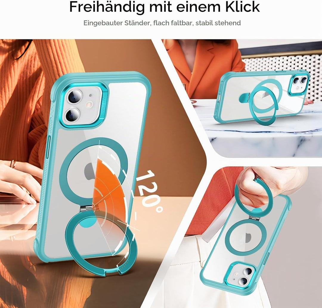 Anqrp Magnetische Hülle mit Ring-Ständer für iPhone 12/12 Pro, Kompatibel mit Mag-Safe, Stossfeste T