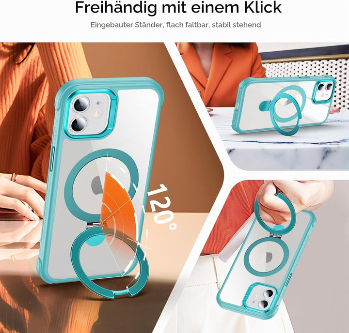 Anqrp Magnetische Hülle mit Ring-Ständer für iPhone 12/12 Pro, Kompatibel mit Mag-Safe, Stossfeste T