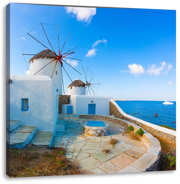 Pixxprint Windmühlen im Mittelmeer als Leinwandbild Quadratisch/Grösse: 70x70 / Wandbild/Kunstdruck/