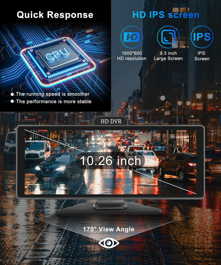 Podofo Tragbares Autoradio Wireless Carplay Android Auto 10.26'' Touchscreen ADAS System FM Sender U