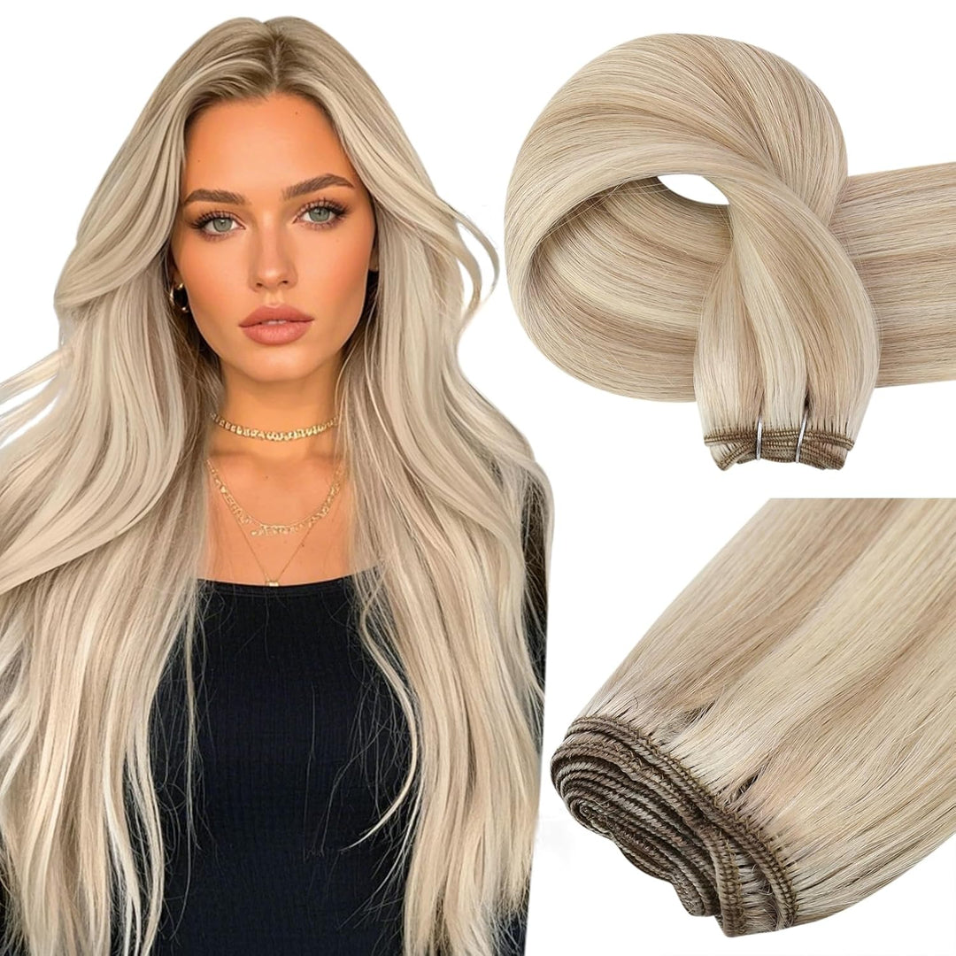 Easyouth Tressen Echthaar Remy Haartressen Echthaar Extensions Blond Tressen Haar Extensions Aschblo