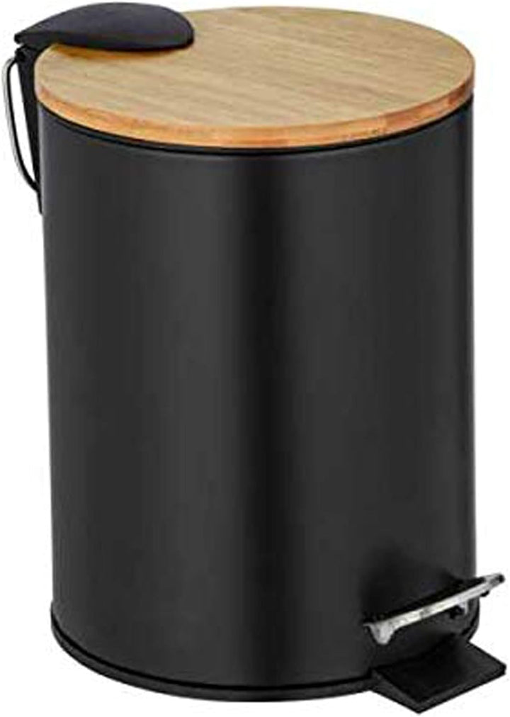 WENKO Kosmetik-Treteimer Mod. Tortona, schwarzer Eimer mit Bambusdeckel, 3 Liter, Badezimmer-Mülleim
