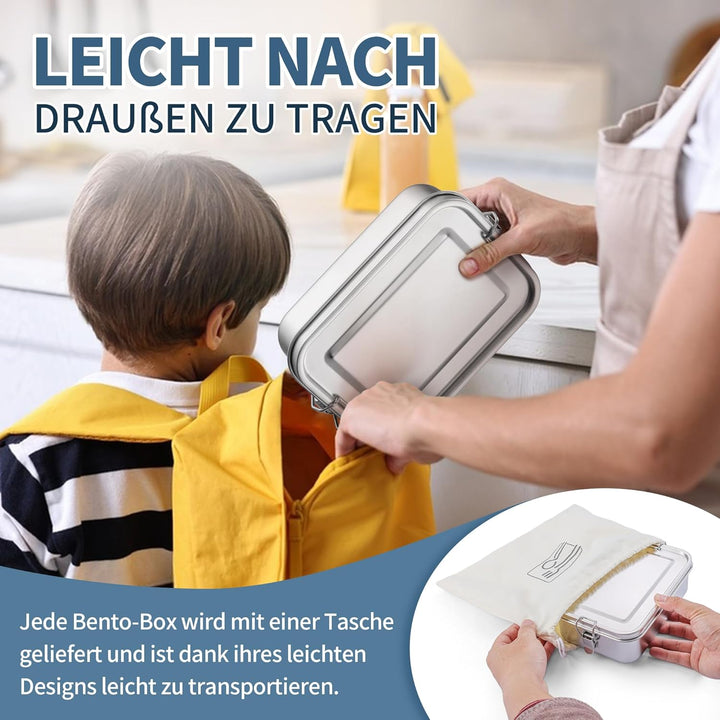 Homikit Brotdose mit Fächern, Edelstahl Bento Box Lunchbox mit Tasche, 1400ml Lunch Box für Kinder &