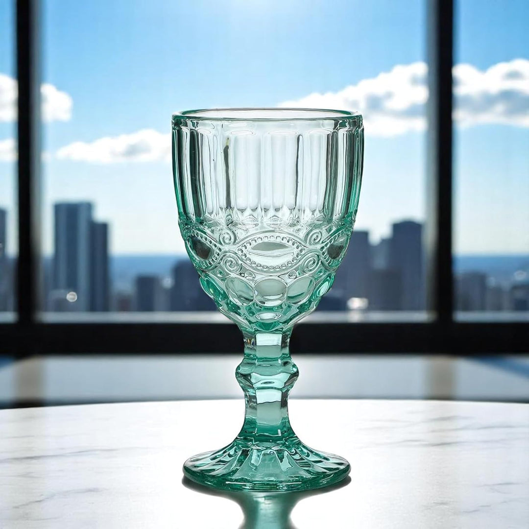 GMMH Vintage 6er-Set Farbige Weingläser Trinkgläser mit Prägung (Schleife/Türkis/250 ml) Hochzeitsgl