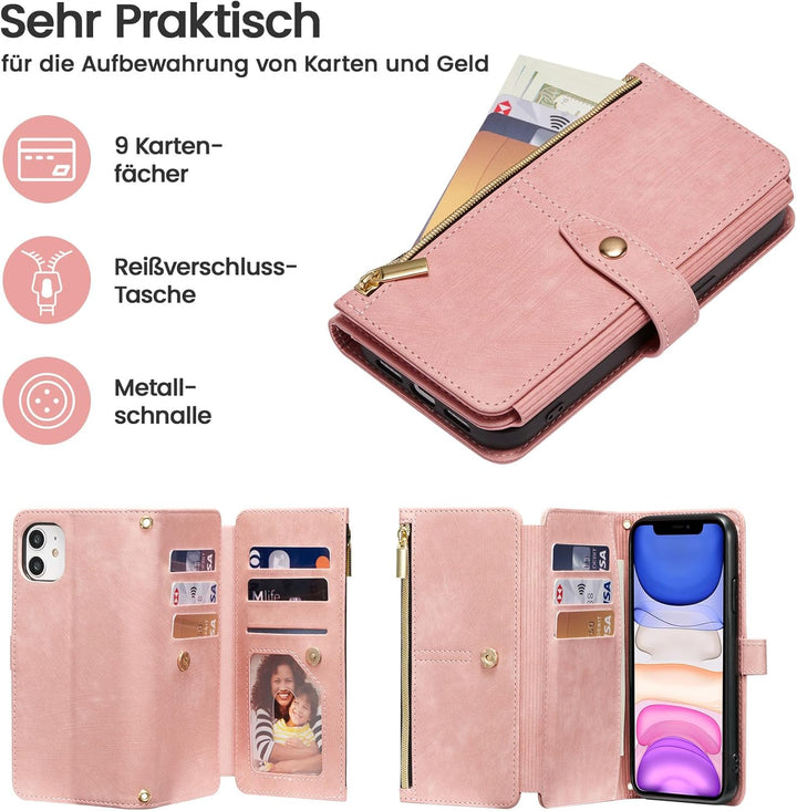 ZCDAYE Hülle für iPhone 12 mit Band Handykette, Leder iPhone 12 Handyhülle Handytasche mit Kartenfäc