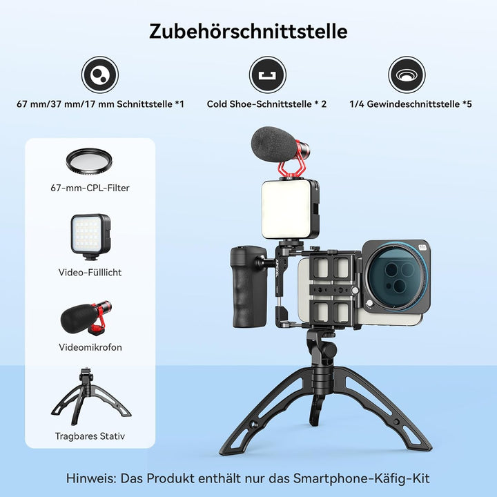 APEXEL iPhone Rig Kit, Smartphone Video Rig mit magnetischem Bluetooth, 2500 mAh-Griff-Ladehülle, 67
