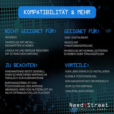 Need4Street DAB+ Antenne zum Nachrüsten des Autoradios, Stecker Fakra, Kabellänge 250cm, Autoantenne