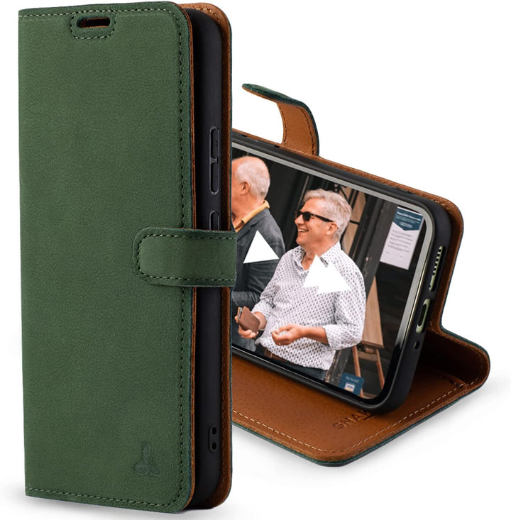 Snakehive Samsung Galaxy A34 Hülle Leder - Stylische Handyhülle mit Kartenhalter & Standfuss - Handy