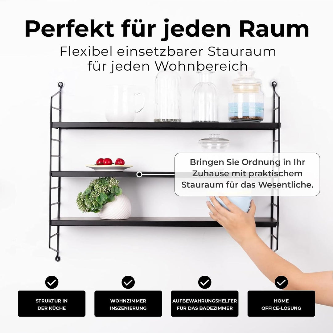[en.casa] Modulares Wandregal Strängnäs Metallregal Schwarz Hängeregal mit 3 Regalböden Badregal Küc