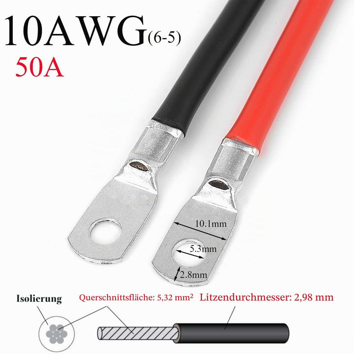 Jtron Batterie Trennschalter 12v 50a Abdeckung abnehmbar batterieschalter 12v 10awg Kabel 50cm für M