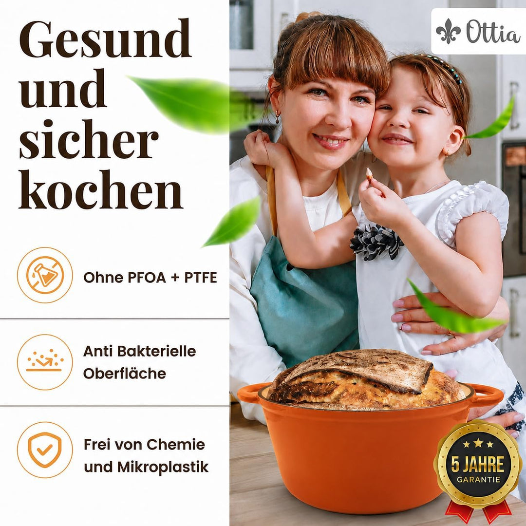 Ottia Gusseisen Topf [inkl. eBook] – Emaille Topf 26cm - Dutch Oven, Brotbackform, Brotbacktopf, Sch