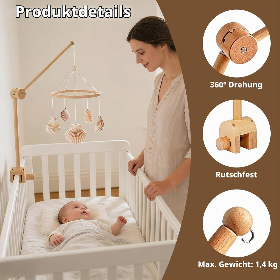 Mobile Halterung Holz für Babybett, und Wickeltisch, 360° Drehbar, Verstellbarer Abnehmbarer Ständer
