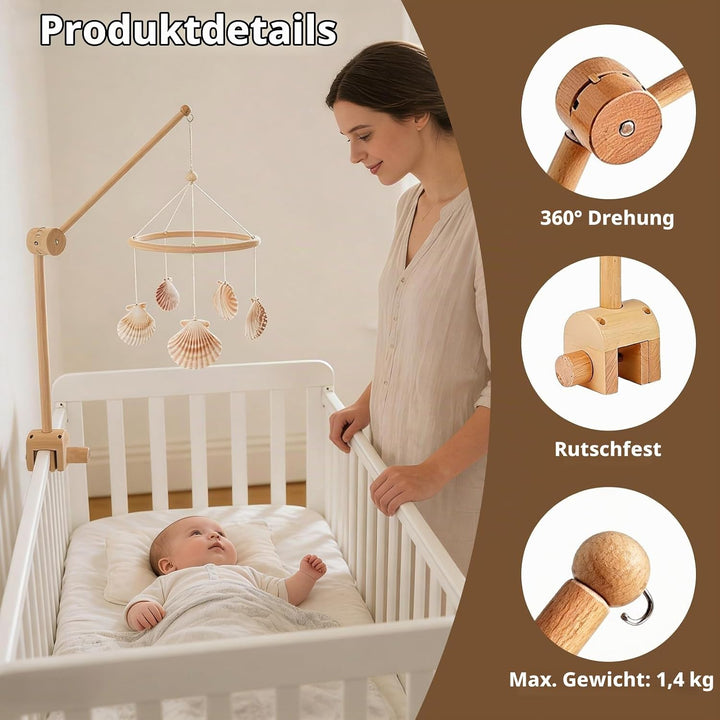 Mobile Halterung Holz für Babybett, und Wickeltisch, 360° Drehbar, Verstellbarer Abnehmbarer Ständer