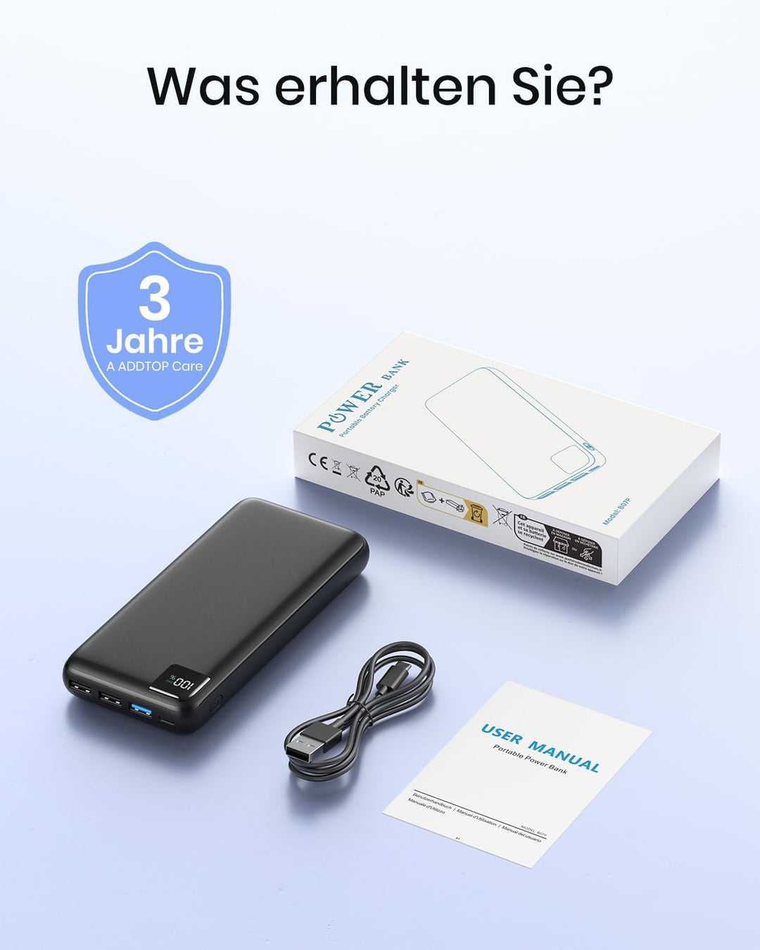 A ADDTOP Power Bank 27000mAh – 22.5W Schnellladefunktion klein Powerbank – Akkupack Externe Handyakk