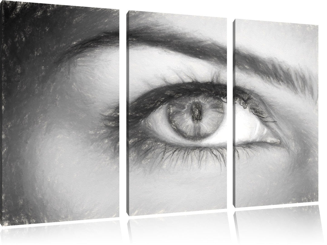 Pixxprint Auge Einer Frau Kohle Effekt 3-Teiler Leinwandbild 120x80 Bild auf Leinwand