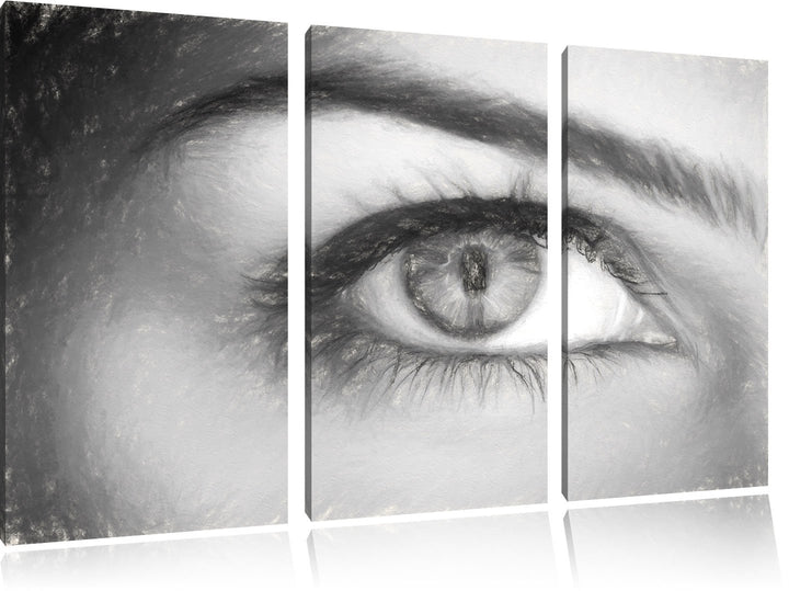 Pixxprint Auge Einer Frau Kohle Effekt 3-Teiler Leinwandbild 120x80 Bild auf Leinwand