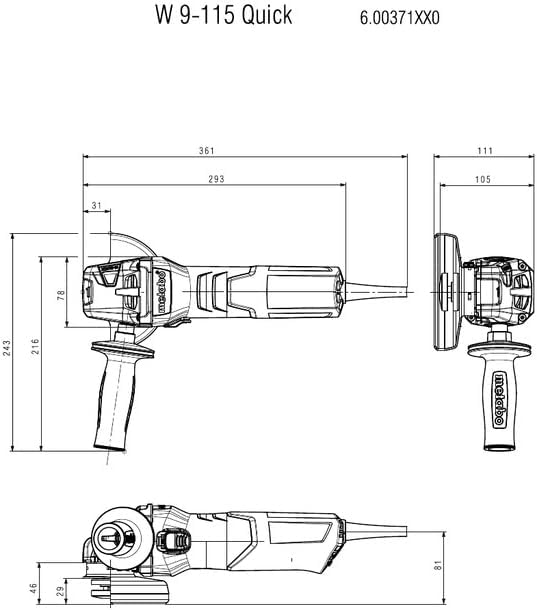 Metabo Winkelschleifer W 9-115 Quick (600371000) Karton, 900 Watt, Scheiben-Ø: 115 mm, Leerlaufdrehz