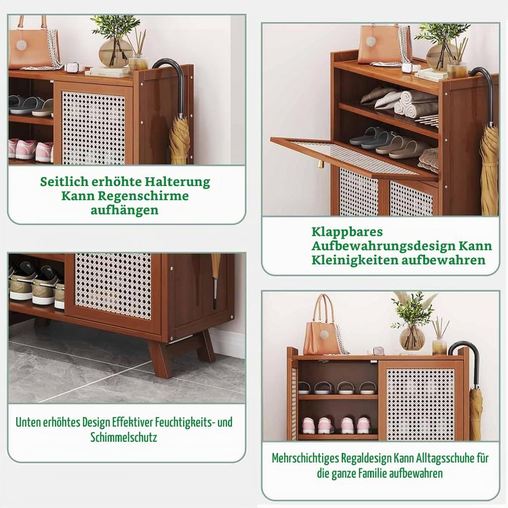 Generisch Schuhschrank Holz mit Korbgeflecht-Türen, Moderner Bambus Schuhschränke, Schuhregal mit St