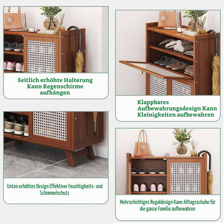 Generisch Schuhschrank Holz mit Korbgeflecht-Türen, Moderner Bambus Schuhschränke, Schuhregal mit St