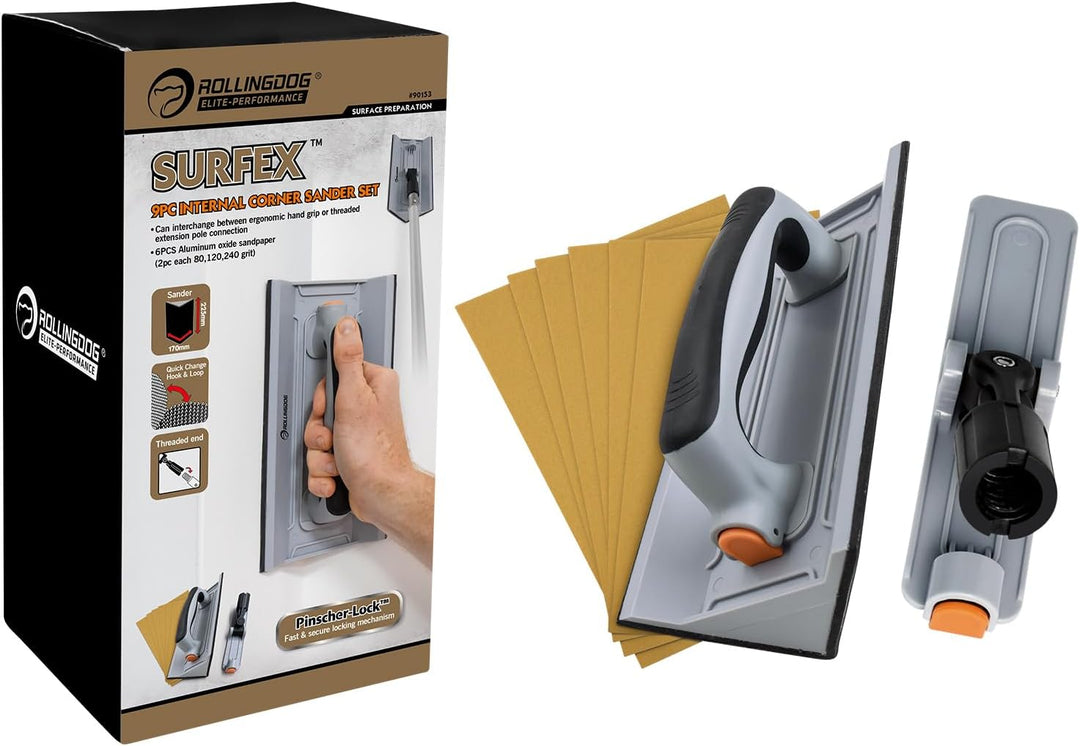 ROLLINGDOG Trockenbau-Eck-Handschleifer – 6 Stück Oxid-Mesh-Schleifpapier für Eckwandreinigung und P
