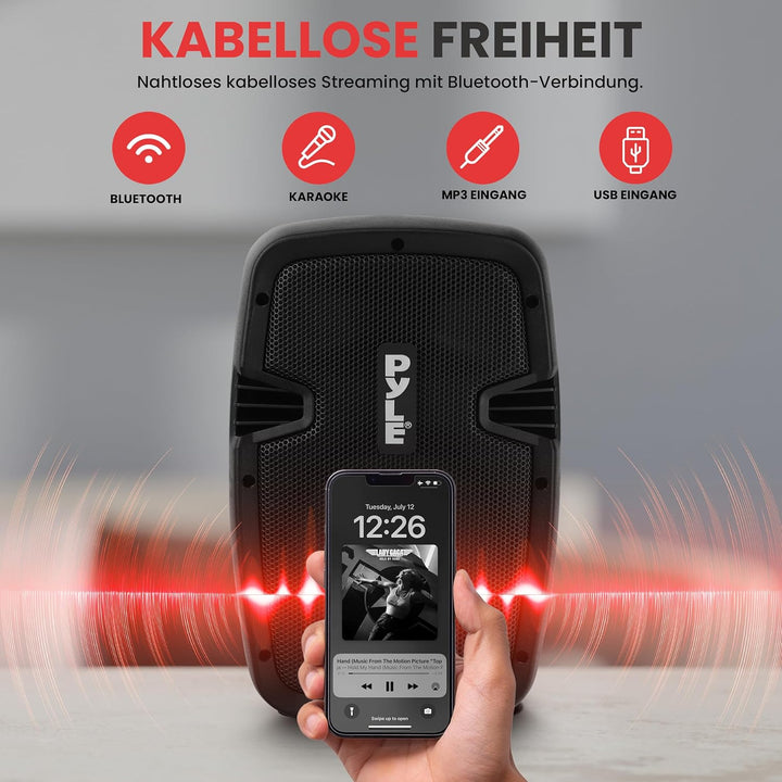 Pyle Musikbox Bluetooth Gross, PA Anlage, 2x Soundbox- Aktive & Passive Lautsprecher, Partybox, PA K
