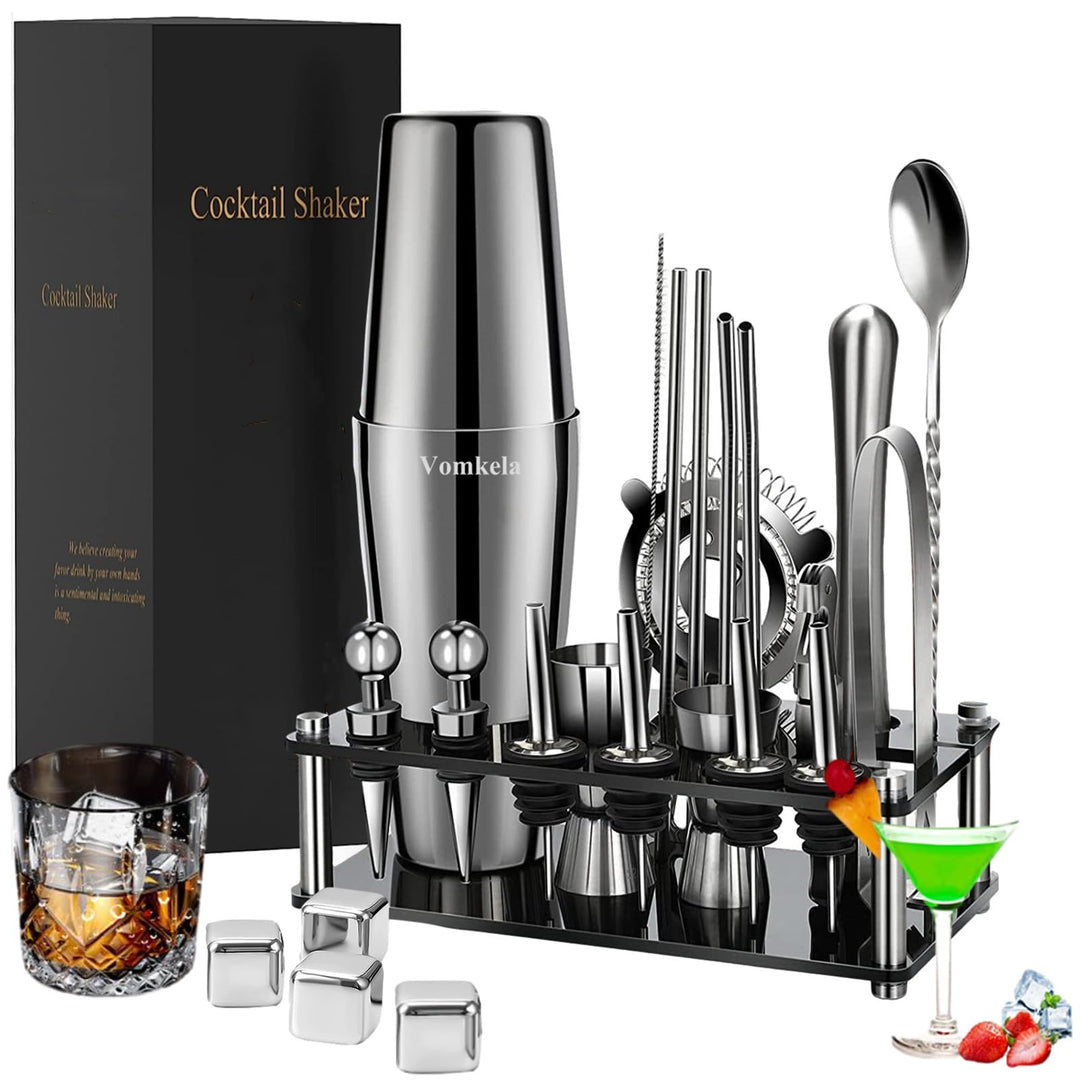 Cocktail Shaker Set,Boston Cocktail Shaker mit Ständer,25pcs Bar Zubehör Barkeeper Cocktail Mixer Zu