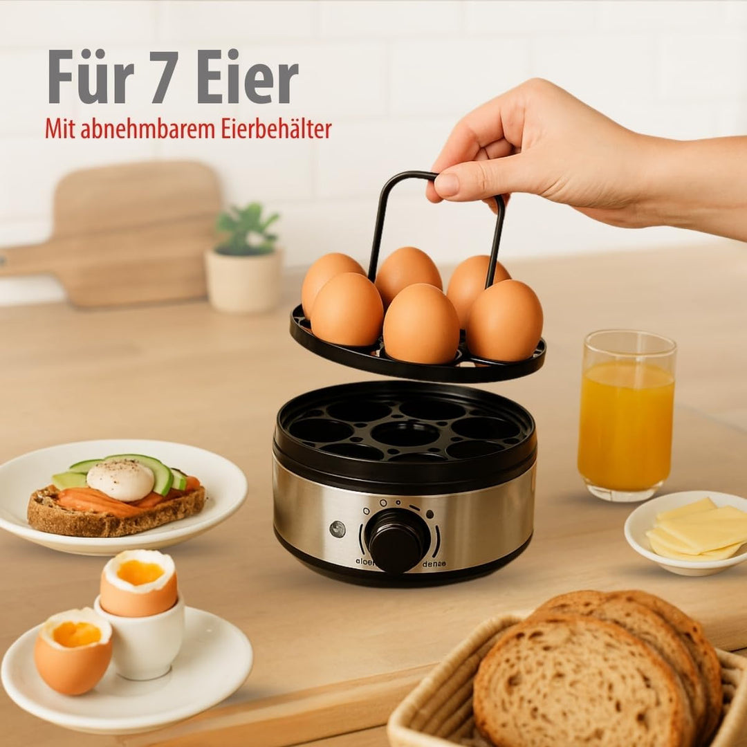 alpina Eierkocher 400W – Egg Cooker für 7 Eier – Eier Kocher mit Zeitschaltuhr und Messbecher – Edel