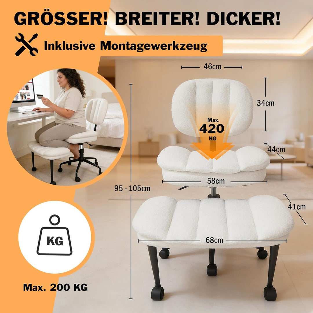 Bürostuhl Schreibtischstuhl Schneidersitz Stuhl, Kunstlammfell Ergonomischer Meditationsstuhl mit Ve