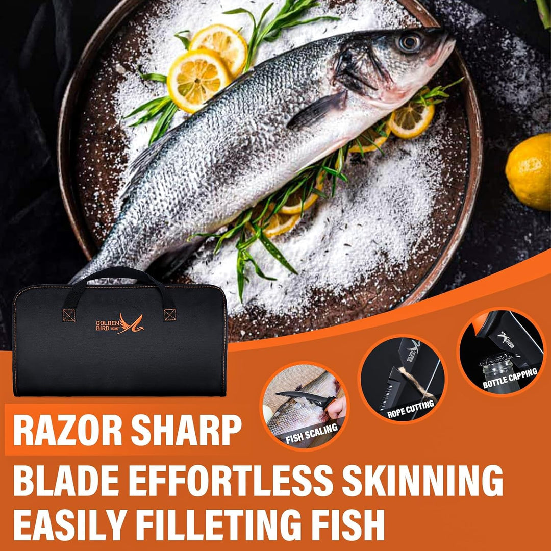 Golden Bird Filetiermesser Fisch set Fischmesser 5Cr15mov Filitiermesser scharf Fisch Full Tang Ausb