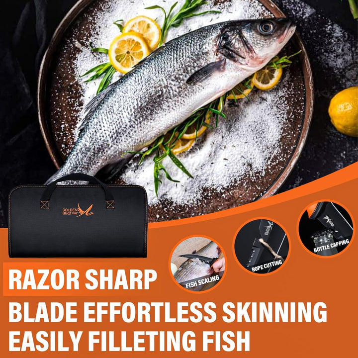 Golden Bird Filetiermesser Fisch set Fischmesser 5Cr15mov Filitiermesser scharf Fisch Full Tang Ausb