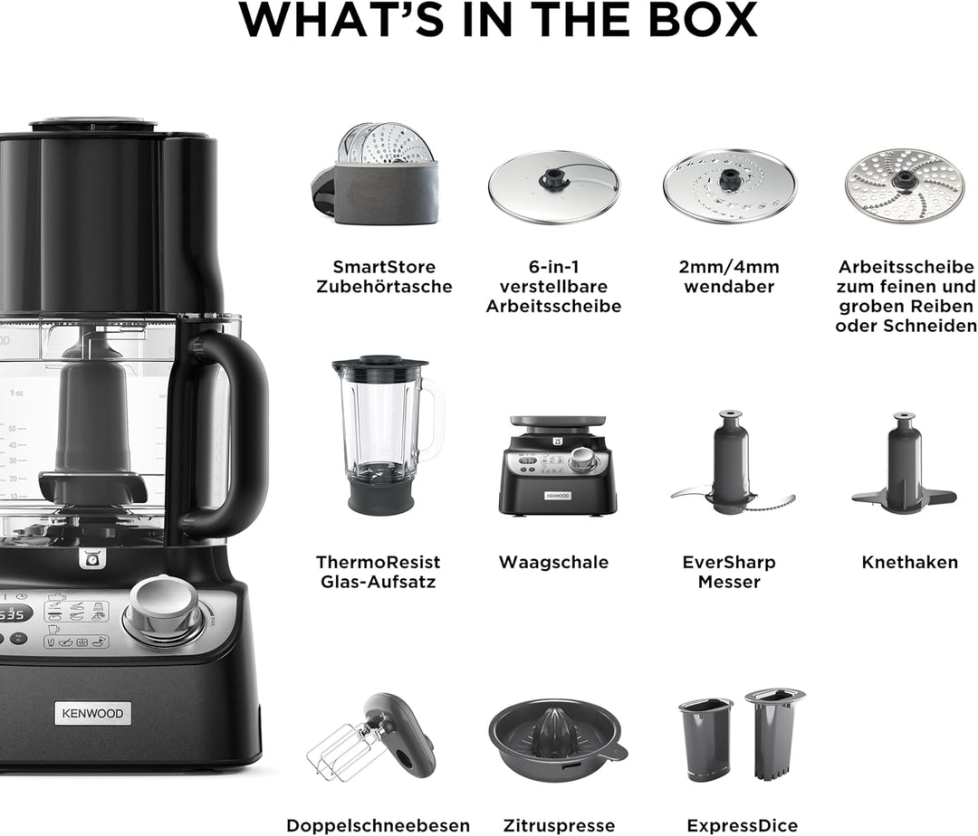 Kenwood MultiPro XL Weigh+ FDM72.990BK – Küchenmaschine (1000 W) mit Waage, Timer, XL-Einfüllschacht