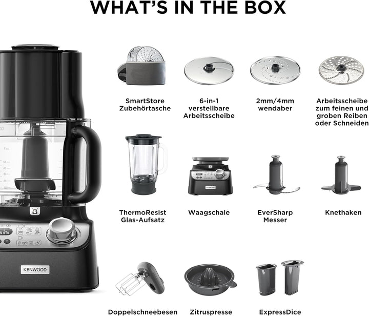 Kenwood MultiPro XL Weigh+ FDM72.990BK – Küchenmaschine (1000 W) mit Waage, Timer, XL-Einfüllschacht