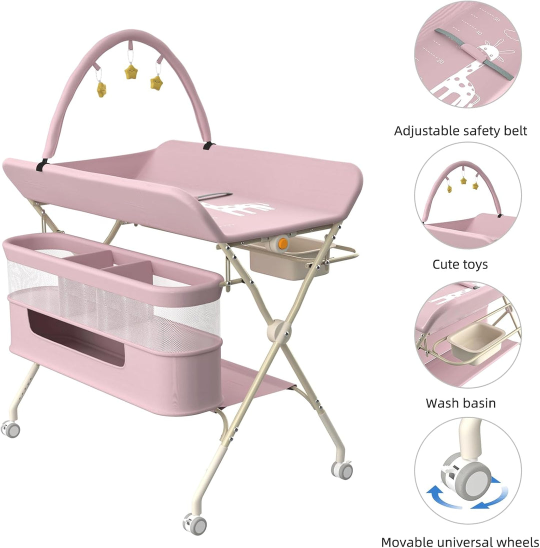 Kedia Baby Wickeltisch, Multifunktions-Wickelkommode, Babypflegetisch, Mobiler Wickeltisch mit Ablag