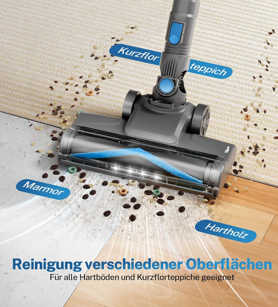 Akku Staubsauger, 30000Pa/55Min Staubsauger Kabellos, Anti-Tangle-Bürste und Selbststehend, Ultralei