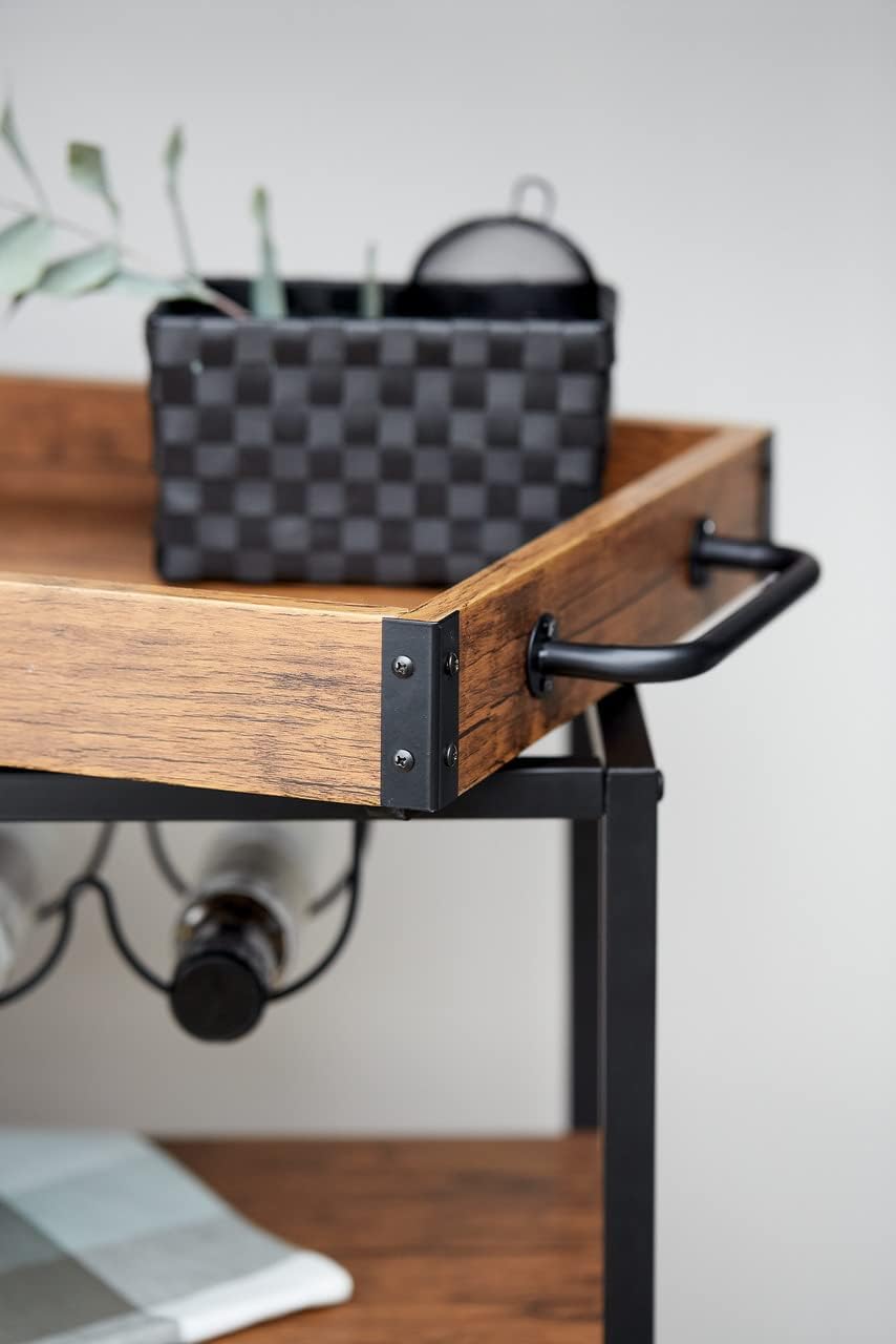 WENKO Küchenwagen Rustico, 3 Etagen, vielseitiger Servierwagen mit 4 Rollen, Kücheninsel mit Weingla