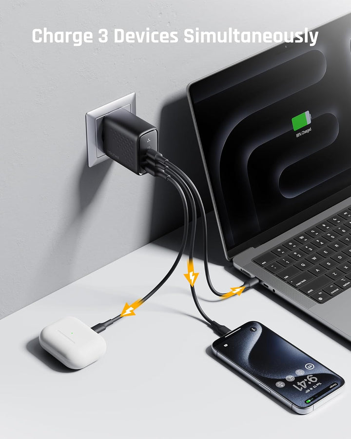 VOLTME 67W Ladegerät, USB-C Netzteil Schnellladegerät, GaN 3-Port PD PPS Charger USB C Power Adapter