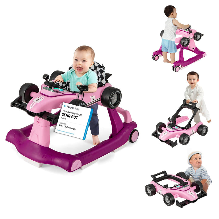 COSTWAY 4 in 1 Lauflernhilfe, Lauflernwagen klappbar mit verstellbarer Höhe & Geschwindigkeit, Baby