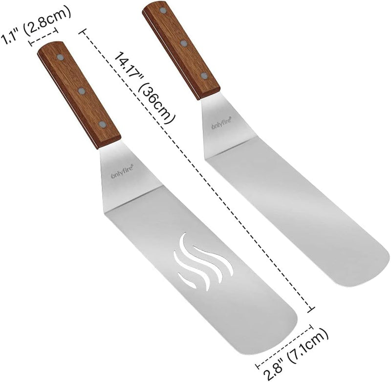 Onlyfire Grillspachtel Plancha Kit aus Edelstahl für Grillplatte, enthält: 2X Pfannenwender, 1x Spac