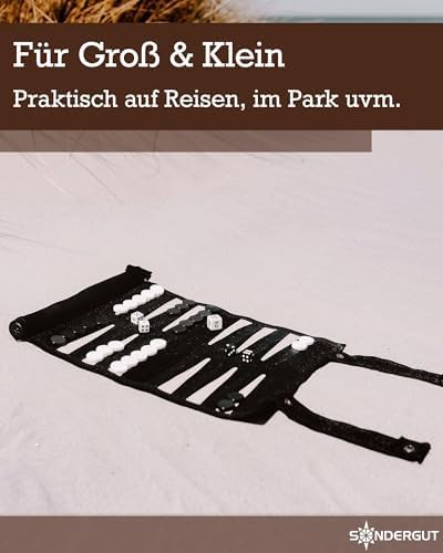Sondergut - Backgammon (Black) / Echtleder Roll-Backgammon/Reisespiel für Erwachsene und Kinder/für