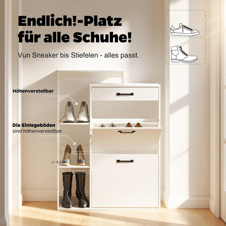 HULANAN Moderner Schuhschrank schmal weiss mit Schublade – platzsparend für Flur & Eingangsbereich,