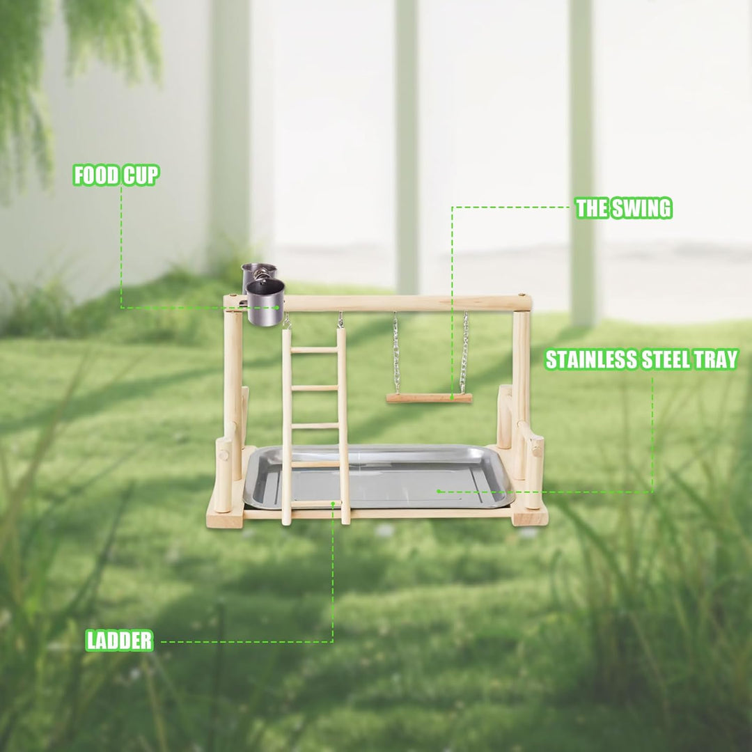 Vogel Spielplatz, Holz Wellensittich Spielplatz Freisitz mit 2 Edelstahl Feeder-Cup Spielzeug Leiter