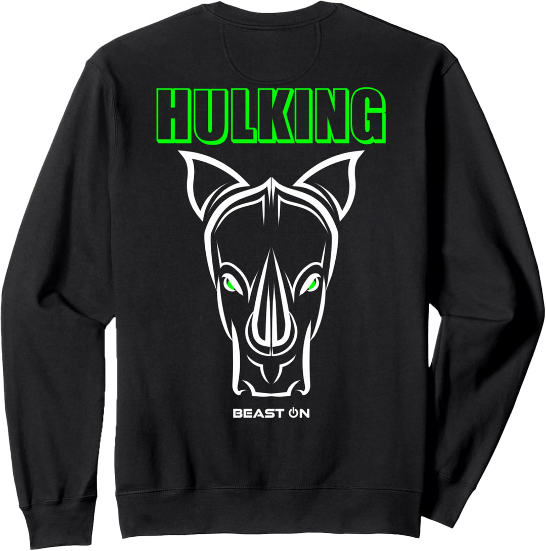 Nashorn Kopf Rücken Motiv Hulking Grün Gym Fitness Workout Sweatshirt