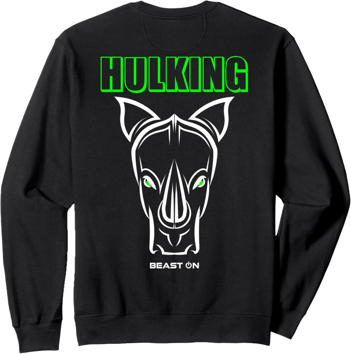Nashorn Kopf Rücken Motiv Hulking Grün Gym Fitness Workout Sweatshirt