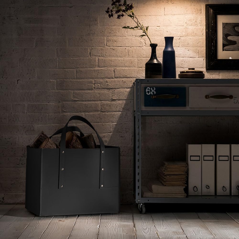 LIMAC Design MANEGHE Kaminholztasche aus Leder für den Innenbereich, Holzkorb für Brennholz, Brennho