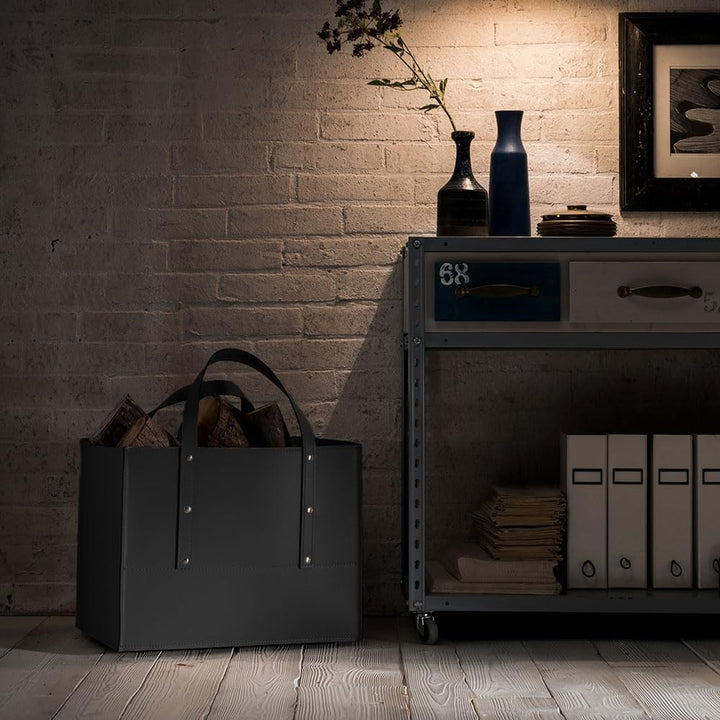 LIMAC Design MANEGHE Kaminholztasche aus Leder für den Innenbereich, Holzkorb für Brennholz, Brennho