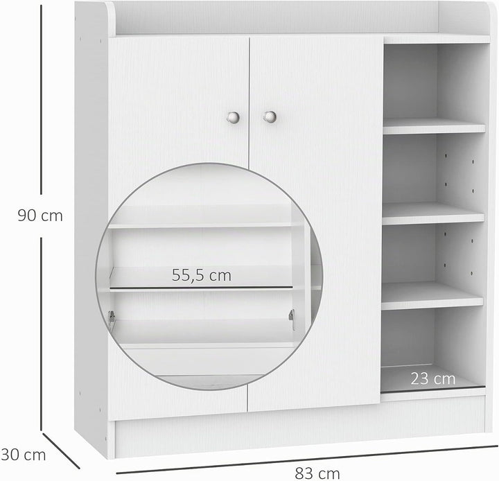 HOMCOM Schuhschrank Schuhregal mit 4 Fächern Schuhablage Schuhkommode für 12 Paar Schuhe 83 x 30 x 9