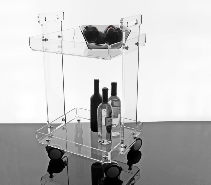 Slato Vinny Küchenwagen für Wohnzimmer und Küche mit Rädern, Vitrine mit zwei Ablagen aus Acrylkrist