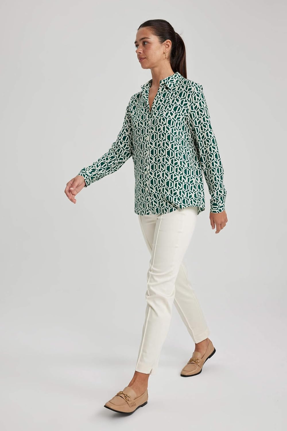 DeFacto Damen Shirt - Langarm Longshirt - Bequeme Tops für Damen -Lässiges Langarmshirt Regular Fit