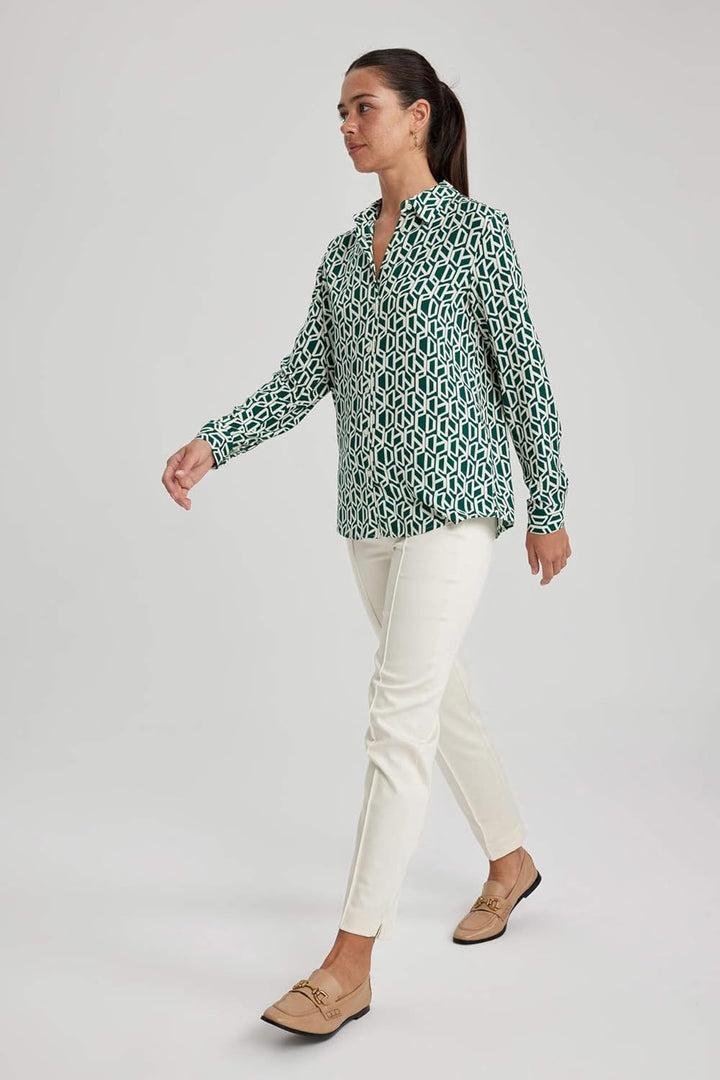DeFacto Damen Shirt - Langarm Longshirt - Bequeme Tops für Damen -Lässiges Langarmshirt Regular Fit